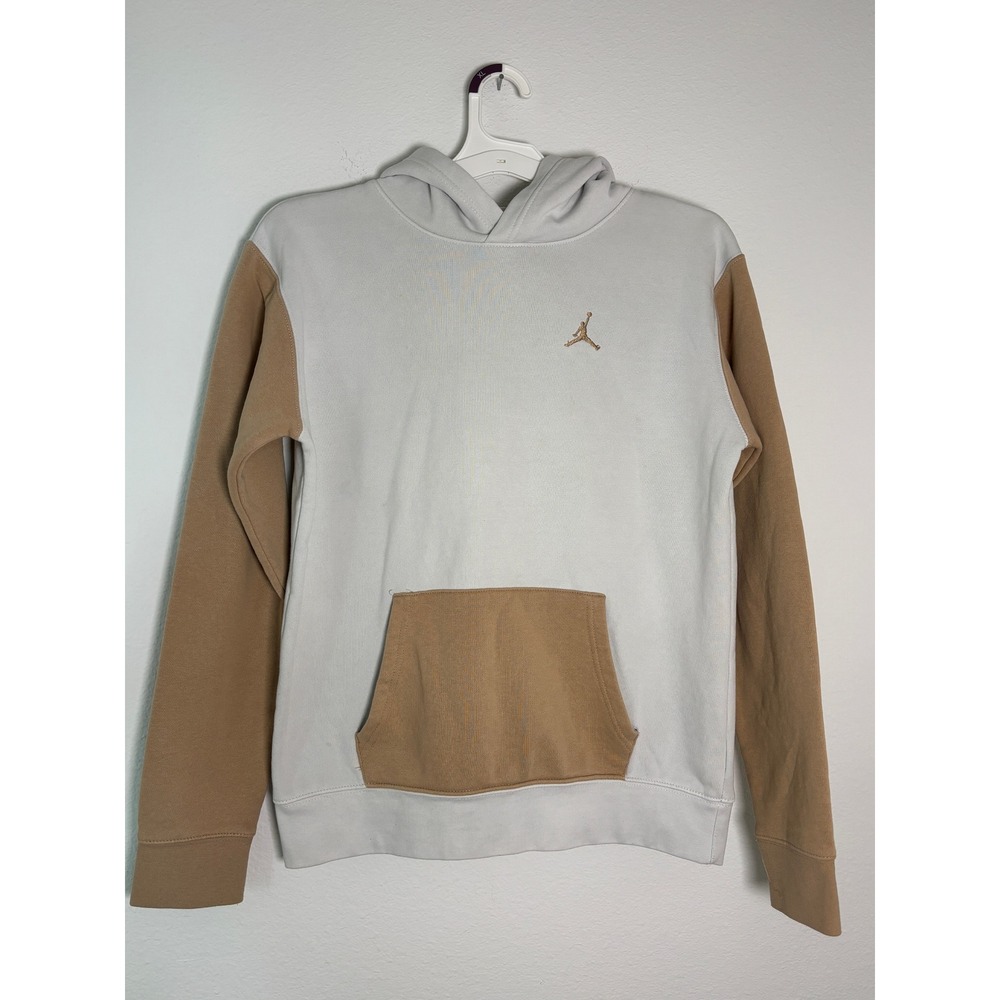 Jordan Boys XL Pullover Hoodie Grey Tan Colorblock Jumpman Sweatshirt 13-15Y